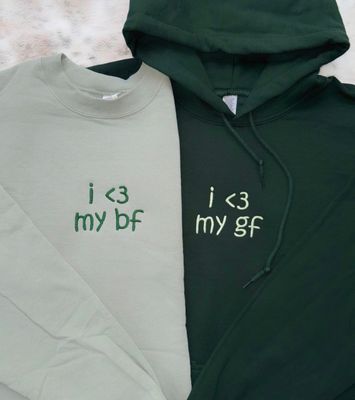 I <3 My BF/ GF Doodle Matching Couples Embroidery Set - custom sleeve option