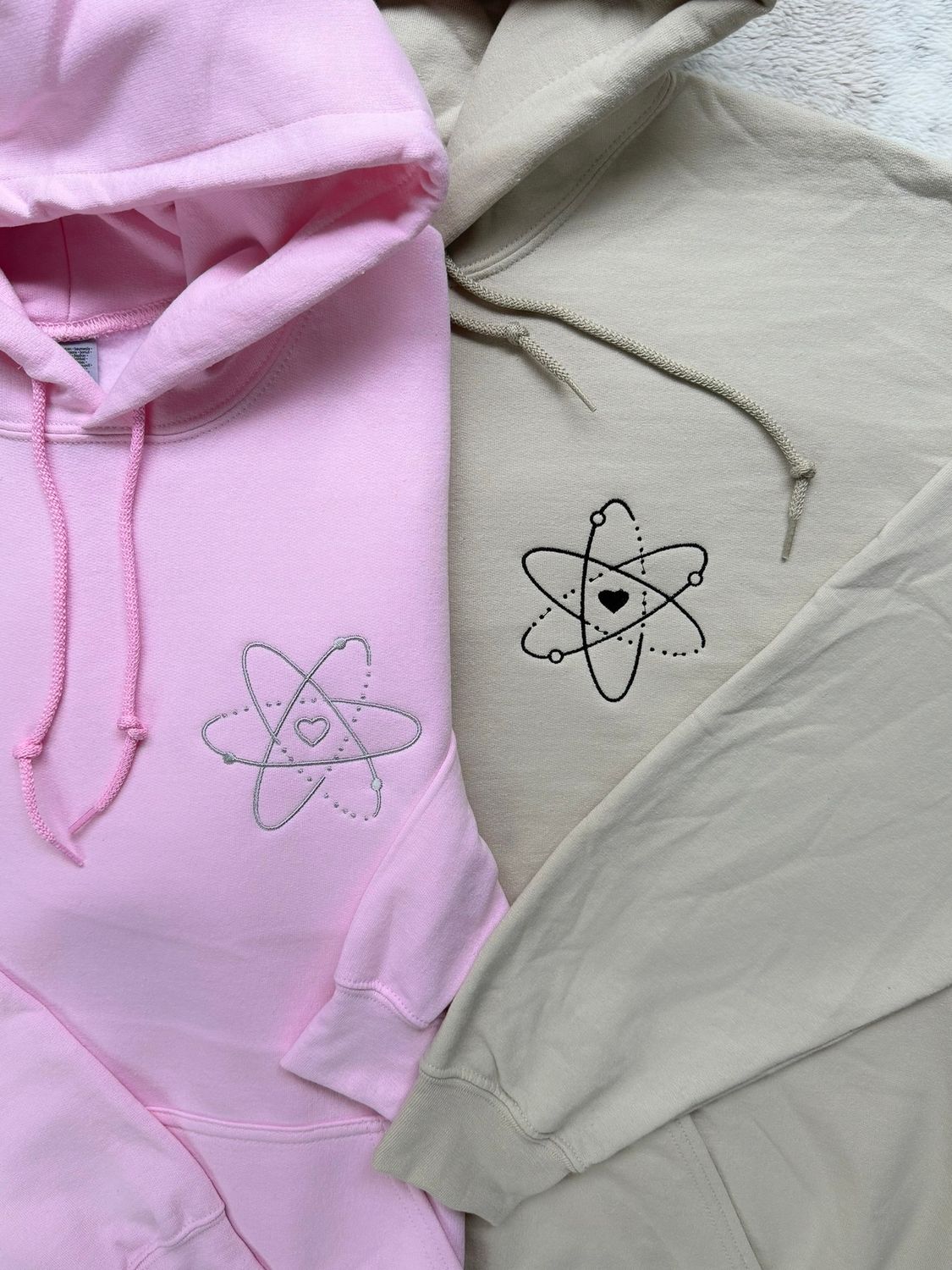 Atom Love Embroidered Sweatshirts - custom sleeves &amp; roman numerals under design option