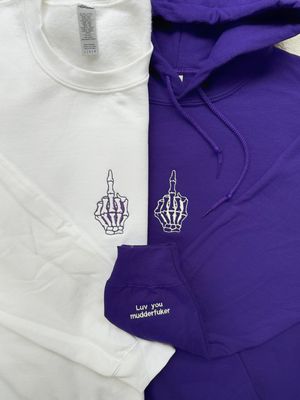 Skeleton F U Middle Finger Matching Couples/ Besties Set - custom sleeves
