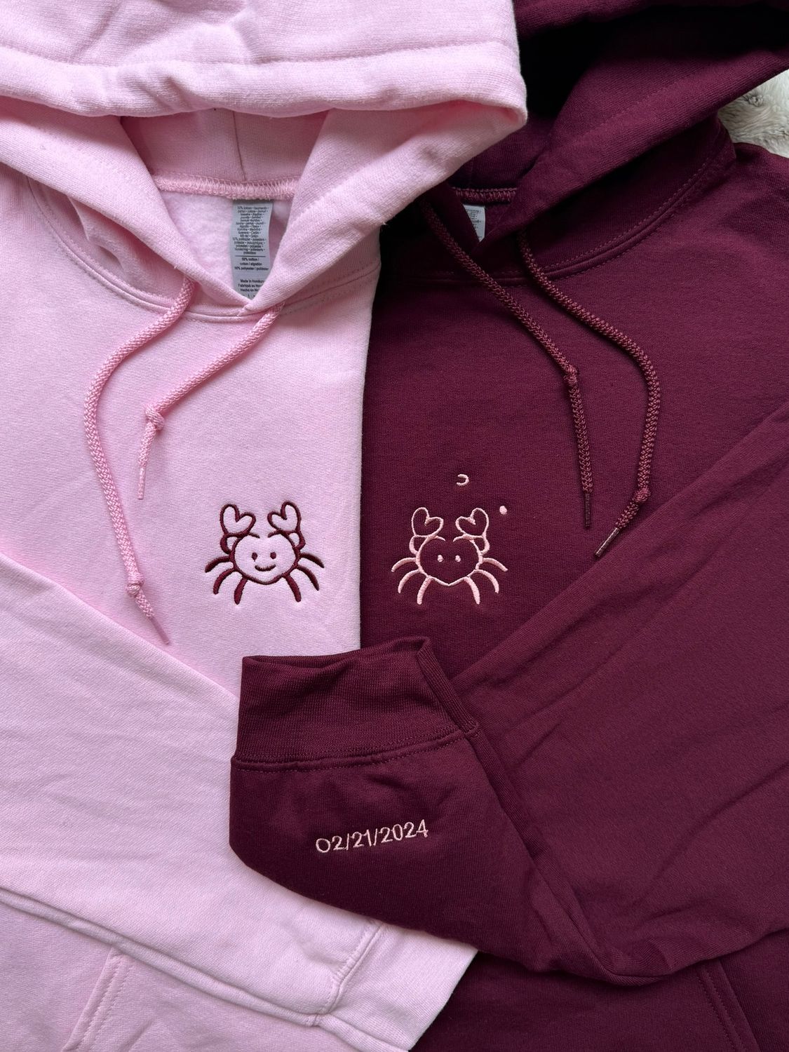 Crab Love Matching Embroidery Set - custom sleeves &amp; roman numerals under design option