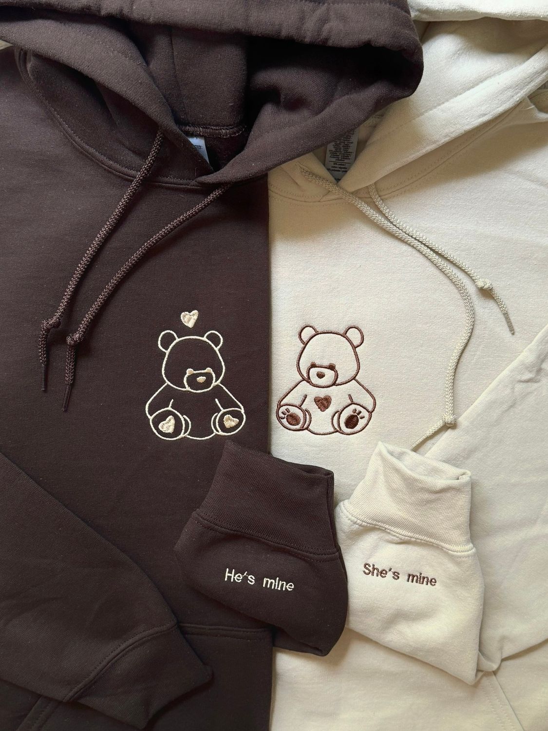 Teddy Bear Love Matching Couples/ Besties Embroidery Set - custom sleeves &amp; roman numerals under design option