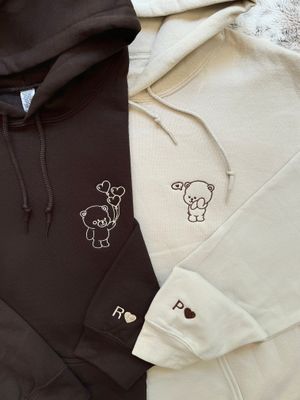 Valentines Bear Love Matching Couples Set - custom sleeve option