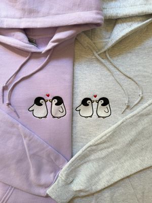 Penguin Love Matching Couples Embroidery - custom sleeves &amp; roman numerals under design option