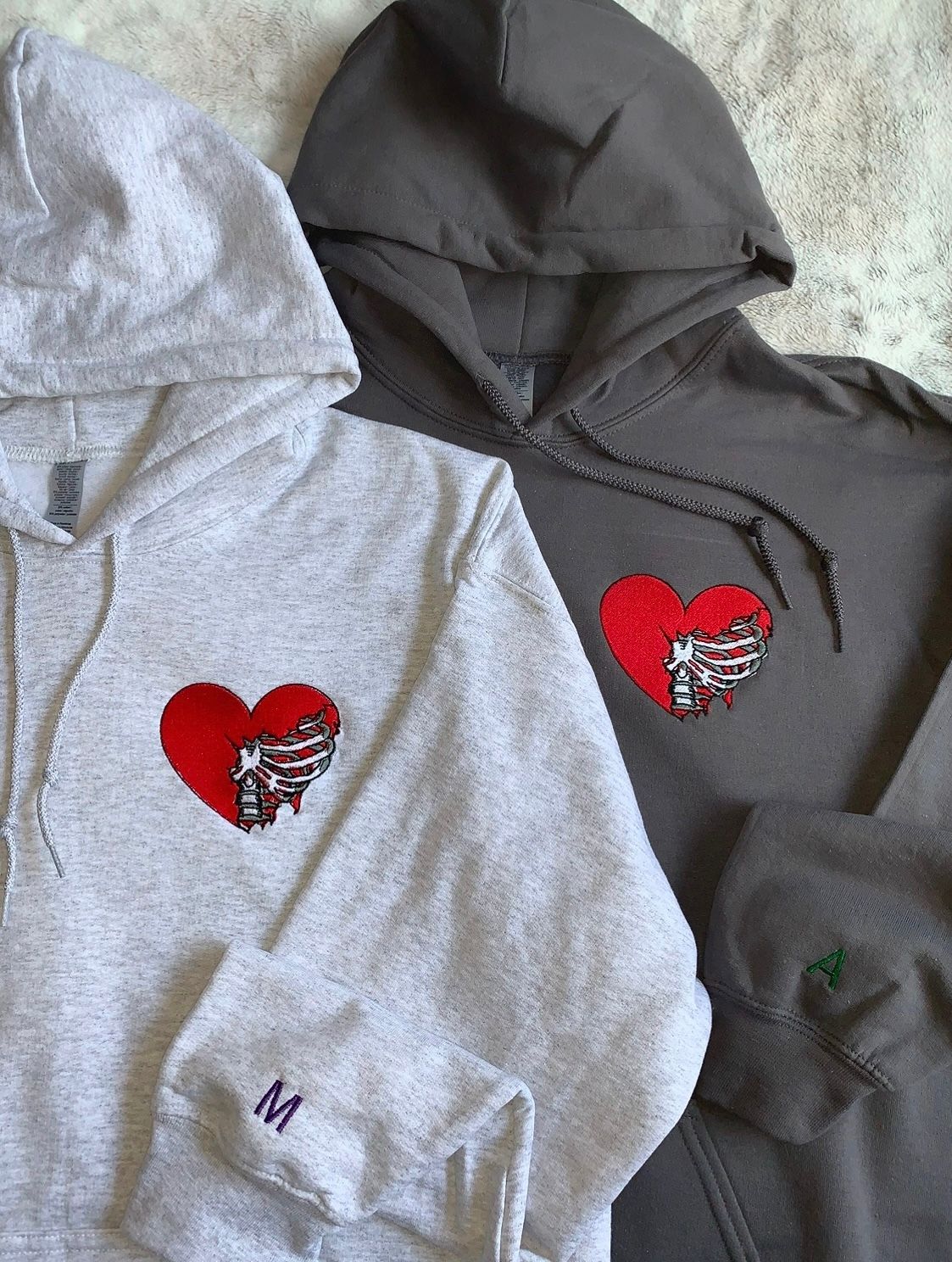 Skeleton Rib Heart Matching Embroidery - custom sleeves &amp; roman numerals under design option