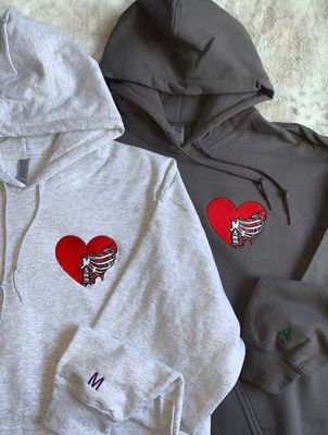 Skeleton Rib Heart Matching Embroidery - custom sleeves &amp; roman numerals under design option