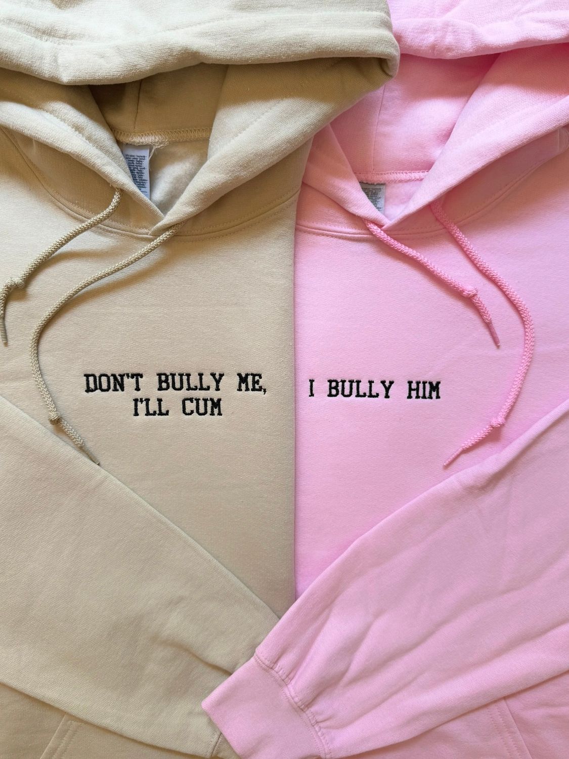 Don&#39;t Bully Me I&#39;ll Cum - I Bully Him/ Her Matching Embroidery Set - custom sleeve option