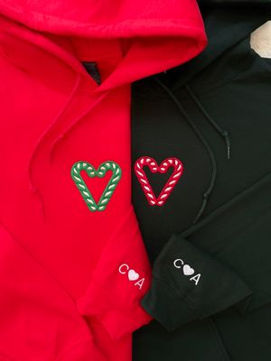 Candy Cane Embroidered Hearts Set - custom sleeves &amp; roman numerals under design option