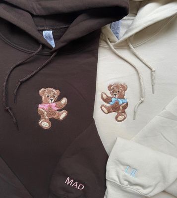 Teddy Bear Set for Couples and Besties - custom sleeves &amp; roman numerals under design option