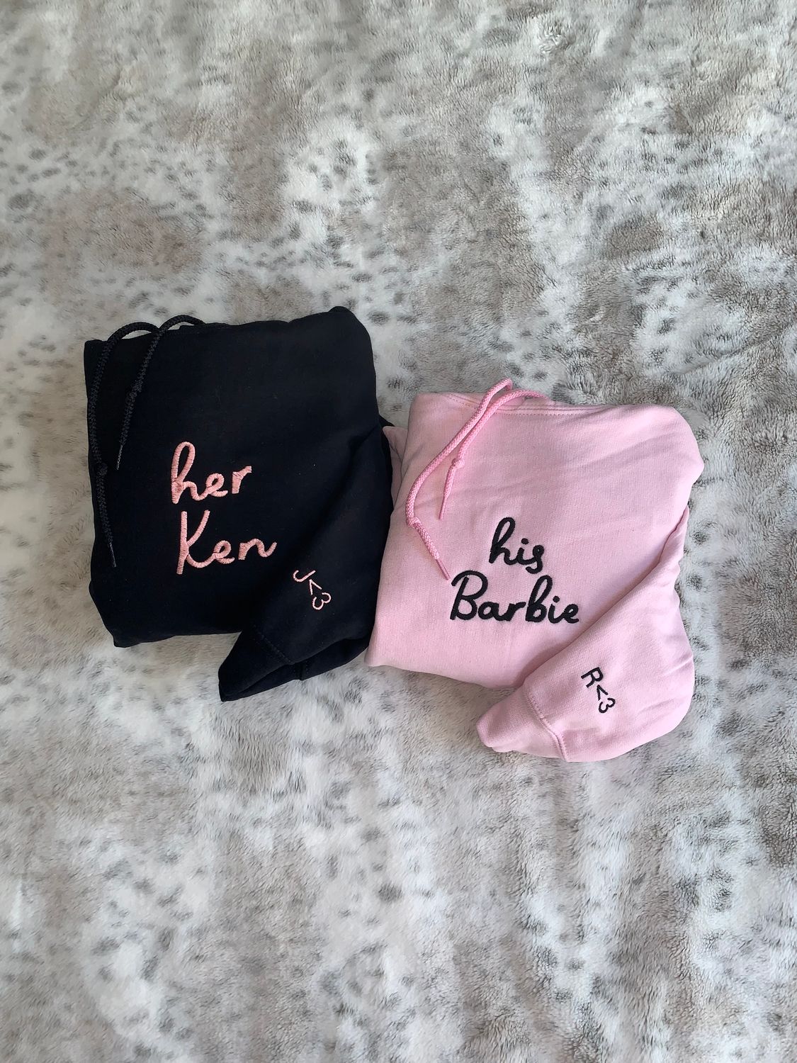 His Barbie Her Ken Matching Couples Embroidery Set - custom sleeve option