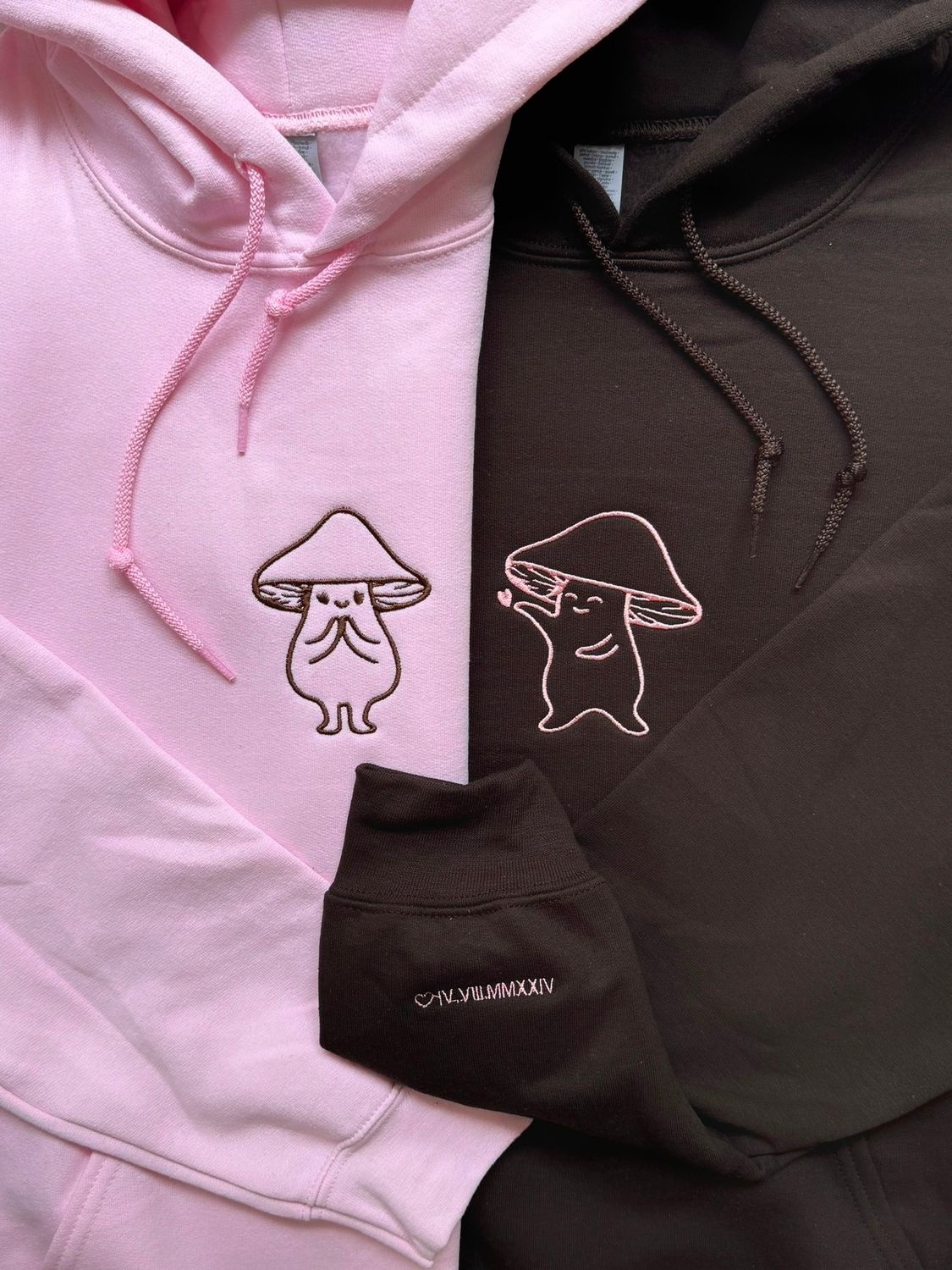 Mushroom Love Matching Couples Embroidery Set - custom sleeves &amp; roman numerals under design option