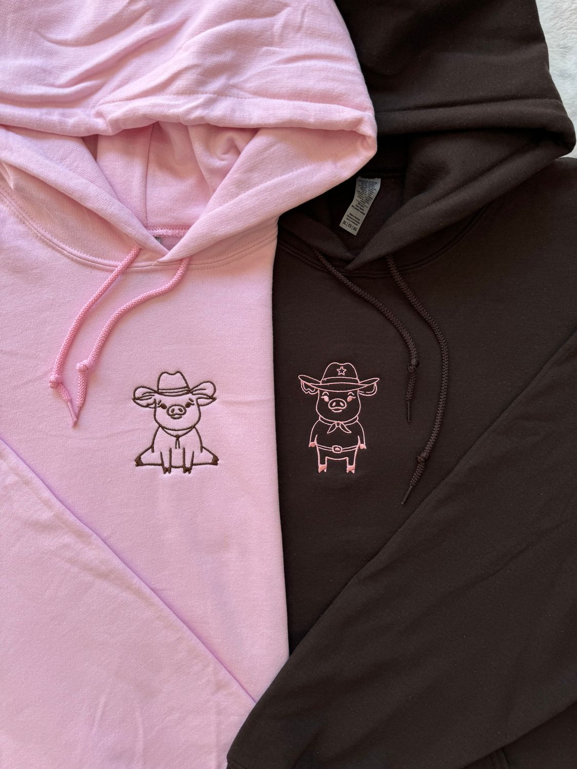Cowboy Pigs Matching Couples/ Besties Embroidery Set - custom sleeve option