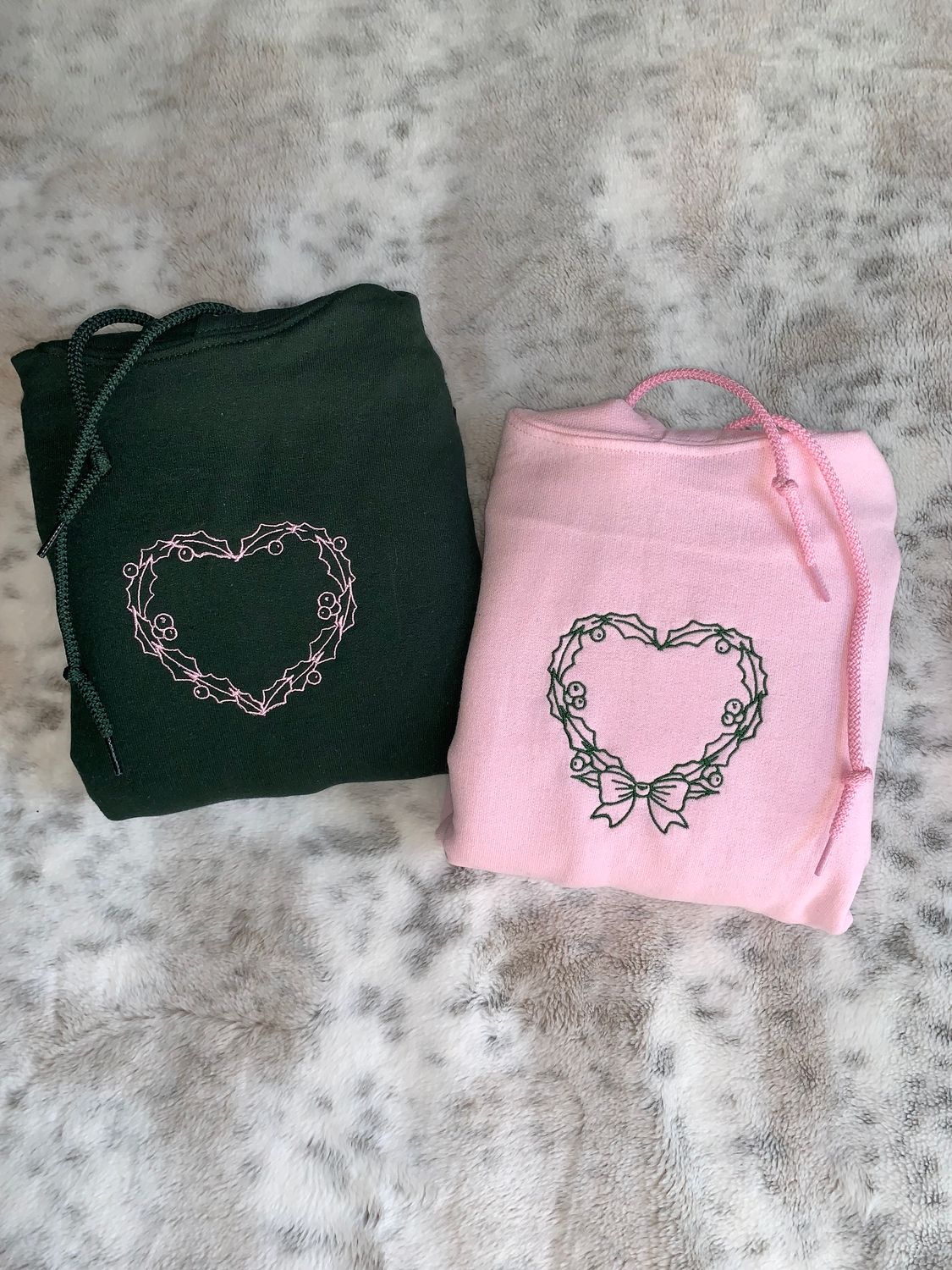 Wreath Hearts Matching Couples/ besties Set - custom sleeves &amp; roman numerals under design option