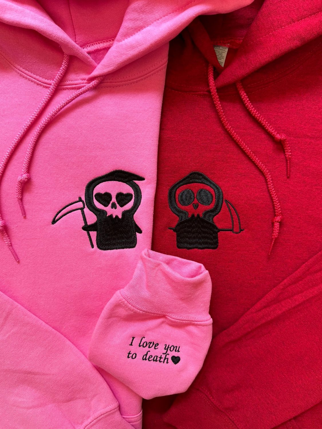 I Love You To Death Grim Reapers Matching Embroidery Set - custom sleeve option