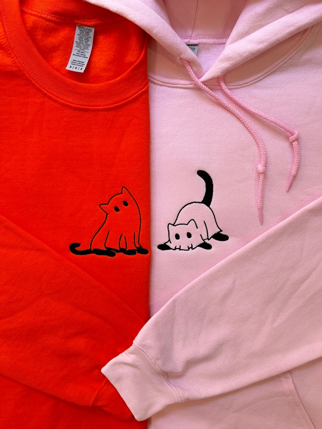 Spooky Ghost Kitties Matching Couples/ Besties Embroidery Set - custom sleeve option