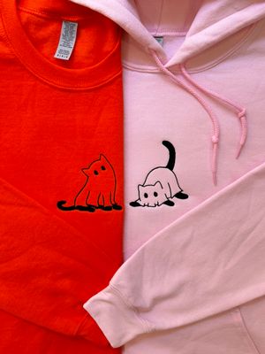 Spooky Ghost Kitties Matching Couples/ Besties Embroidery Set - custom sleeve option