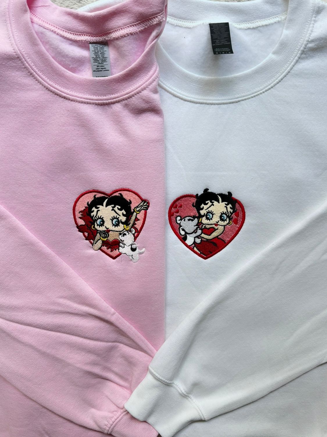Betty Boop &amp; Bimbo Love Matching Couples/ Besties Set - custom sleeves &amp; roman numerals under design option