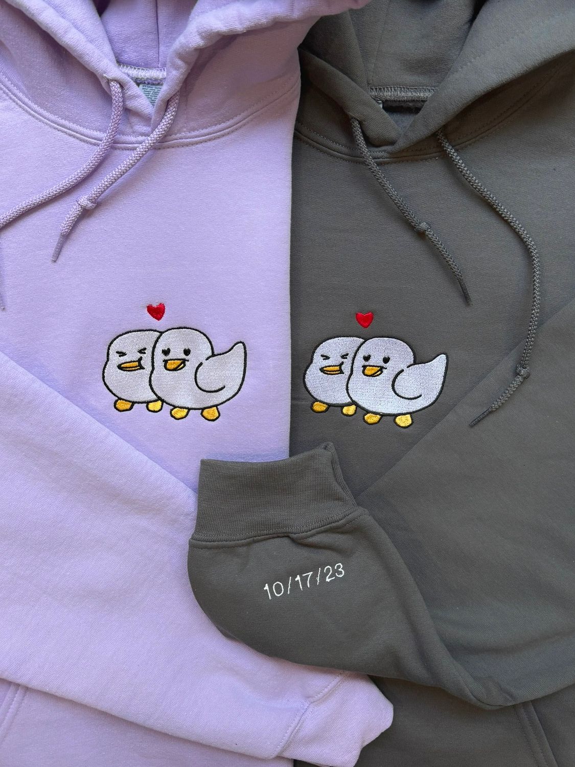 Duck Love Matching Embroidery Set - custom sleeves &amp; roman numerals under design option
