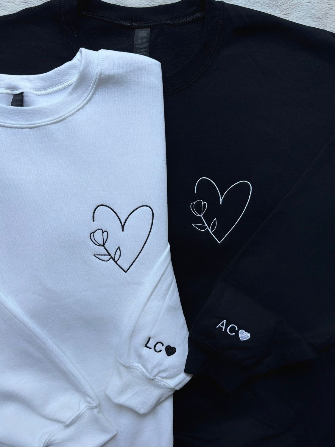 Flower Heart Matching Set for Couples and Besties - custom sleeves &amp; roman numerals under design option