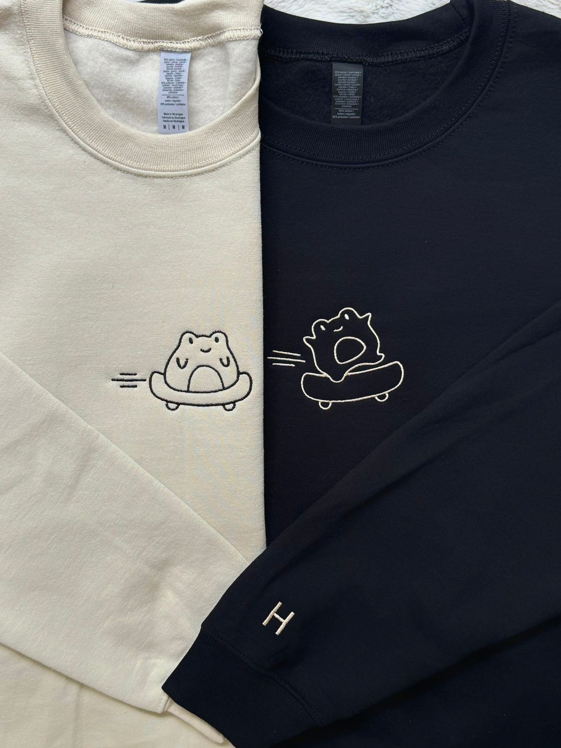 Matching Skater Frogs Embroidery Set for couples/ besties - custom sleeve option