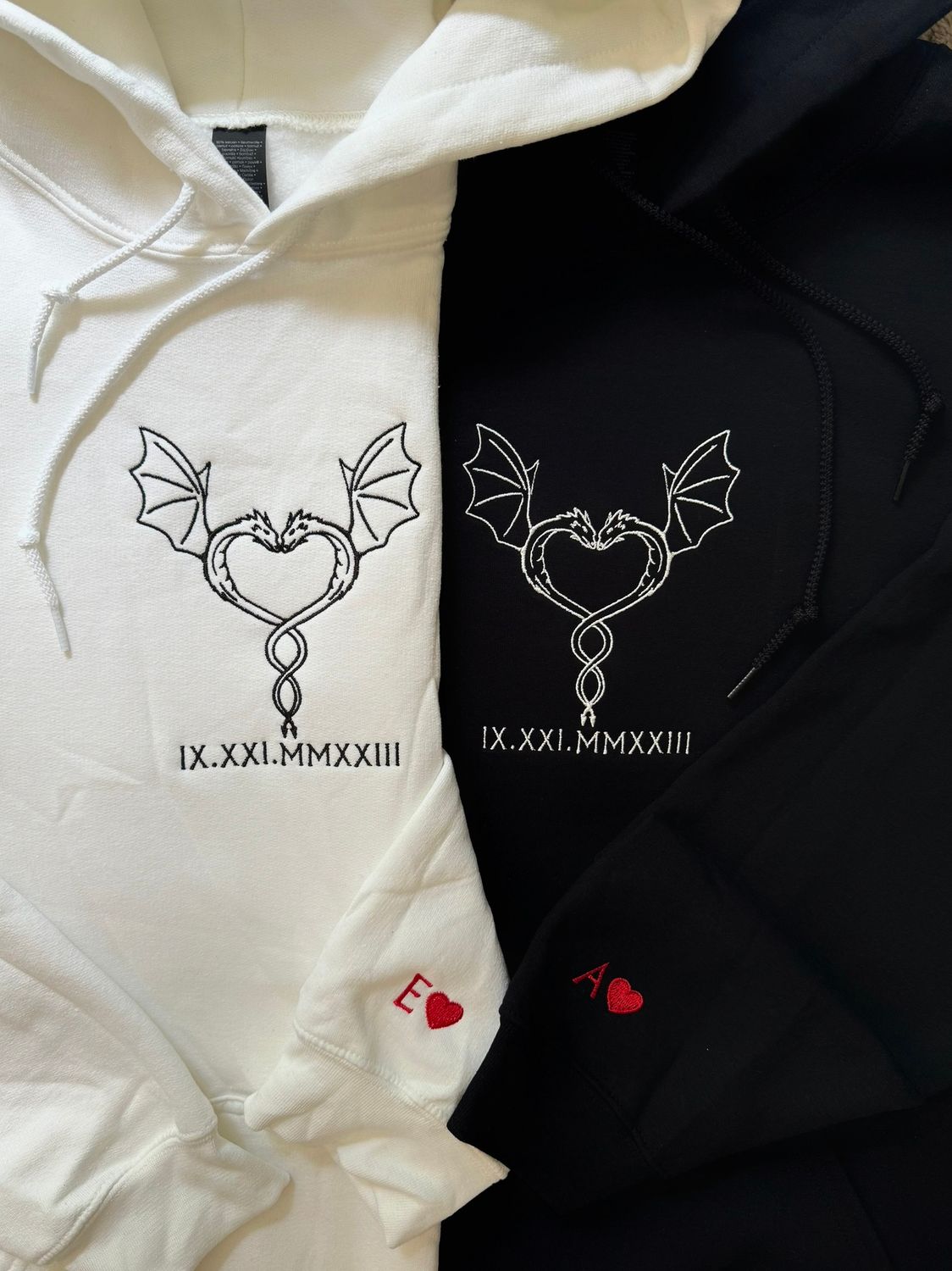 Dragon Love Matching Couples/ Besties Set - custom sleeves &amp; roman numerals under design option