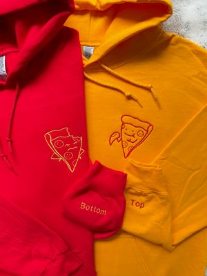 Pizza Bite Matching Couples/ Besties Embroidery Set - custom sleeve option