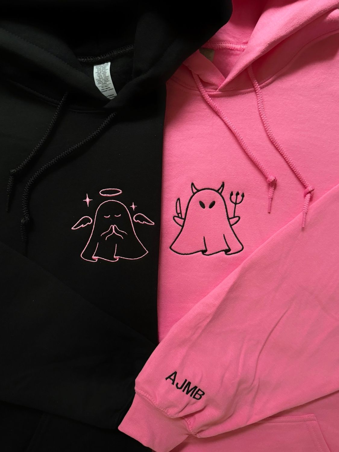 Ghost Angel &amp; Devil Matching Couples/ Besties Embroidery Set - custom sleeve option