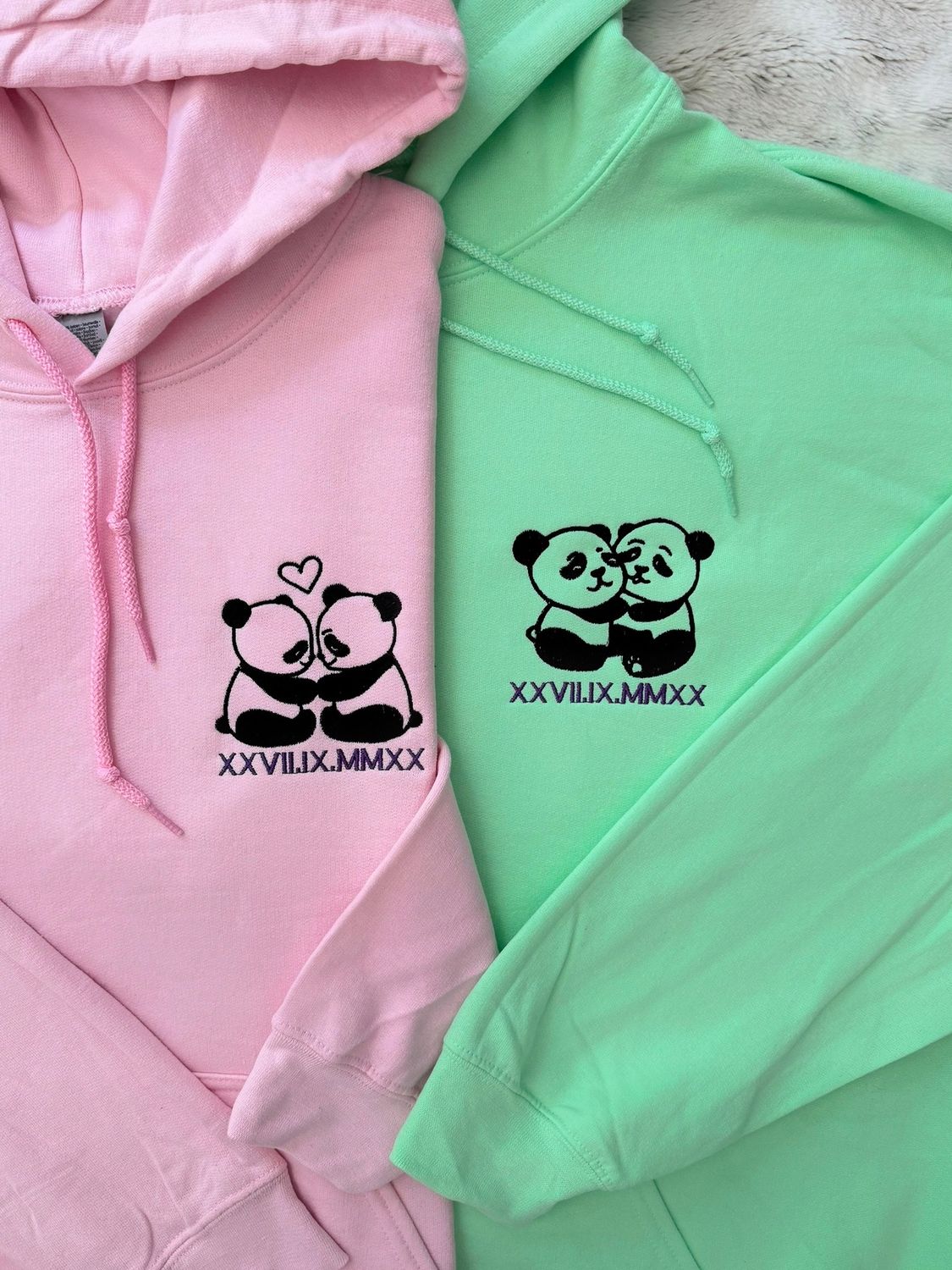Panda Love Matching Embroidery Set - custom sleeves &amp; roman numerals under design option