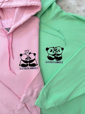 Panda Love Matching Embroidery Set - custom sleeves &amp; roman numerals under design option