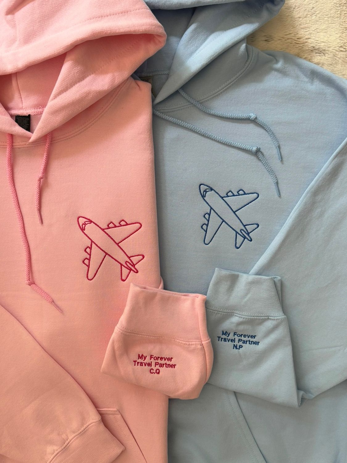 Long Distance Matching Planes Couples Sweatshirts - custom sleeves &amp; roman numerals under design option