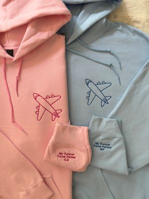 Long Distance Matching Planes Couples Sweatshirts - custom sleeves &amp; roman numerals under design option