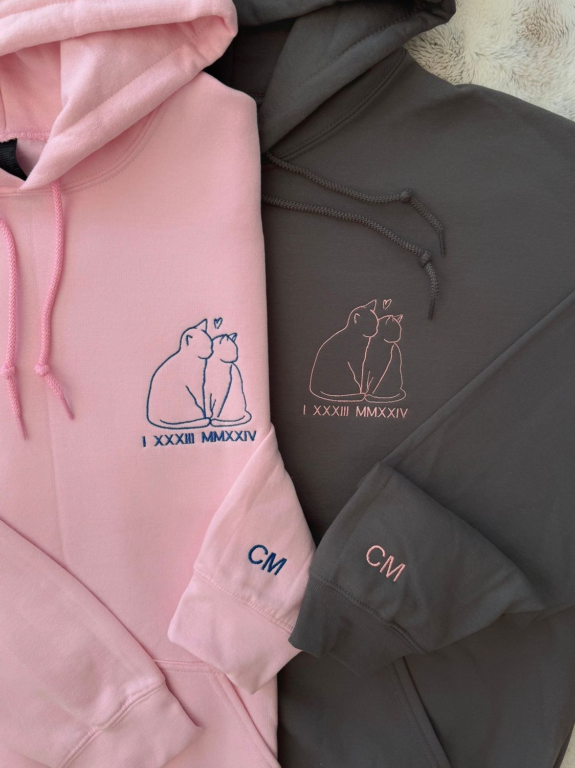 Cat Love Matching Embroidery Set - custom sleeves &amp; roman numerals under design option