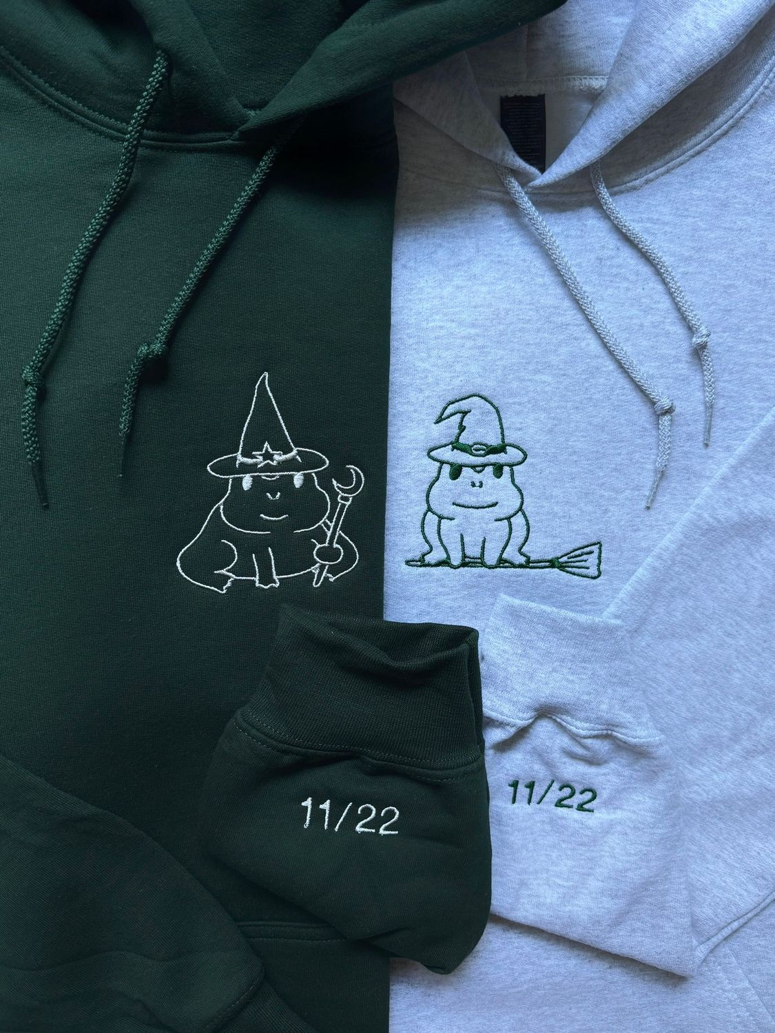 Frog Witch + Wizard Matching Embroidery Set - custom sleeve option