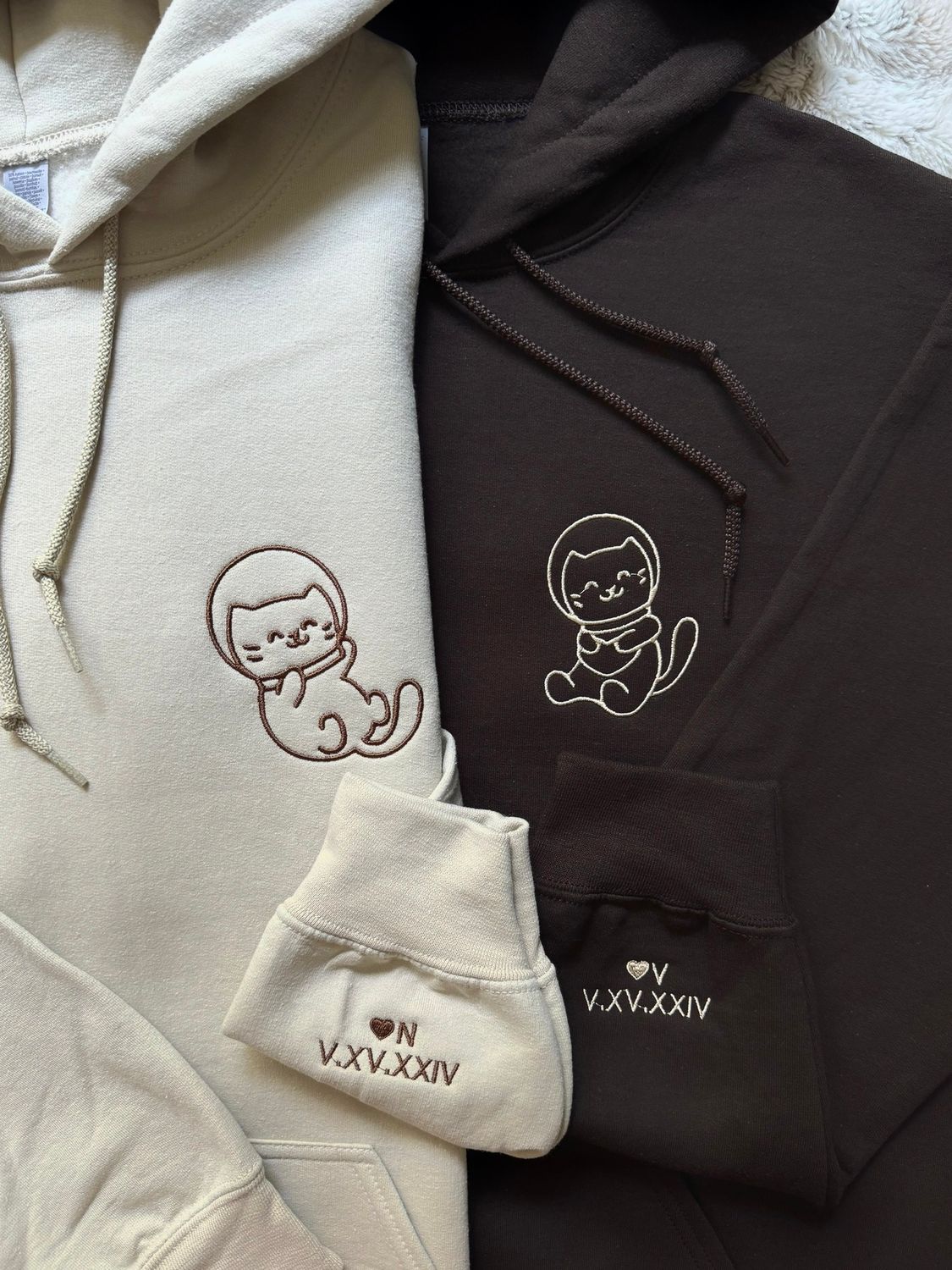 Astronaut Cats Matching Embroidery Set - custom sleeve option