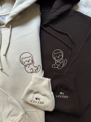 Astronaut Cats Matching Embroidery Set - custom sleeve option