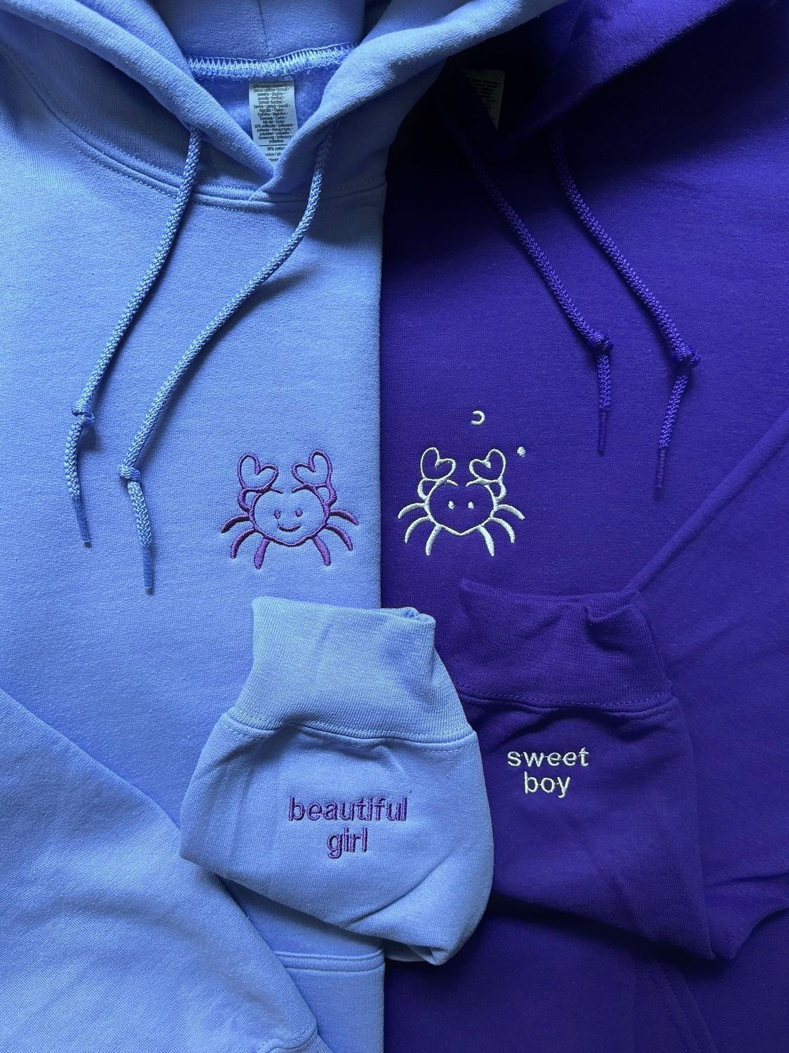 Crab Love Matching Embroidery Set - custom sleeves &amp; roman numerals under design option