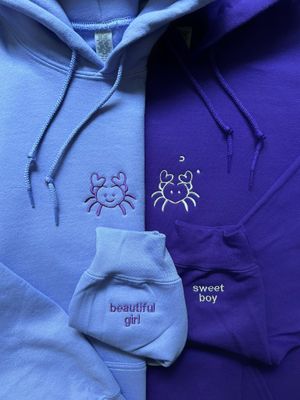 Crab Love Matching Embroidery Set - custom sleeves &amp; roman numerals under design option