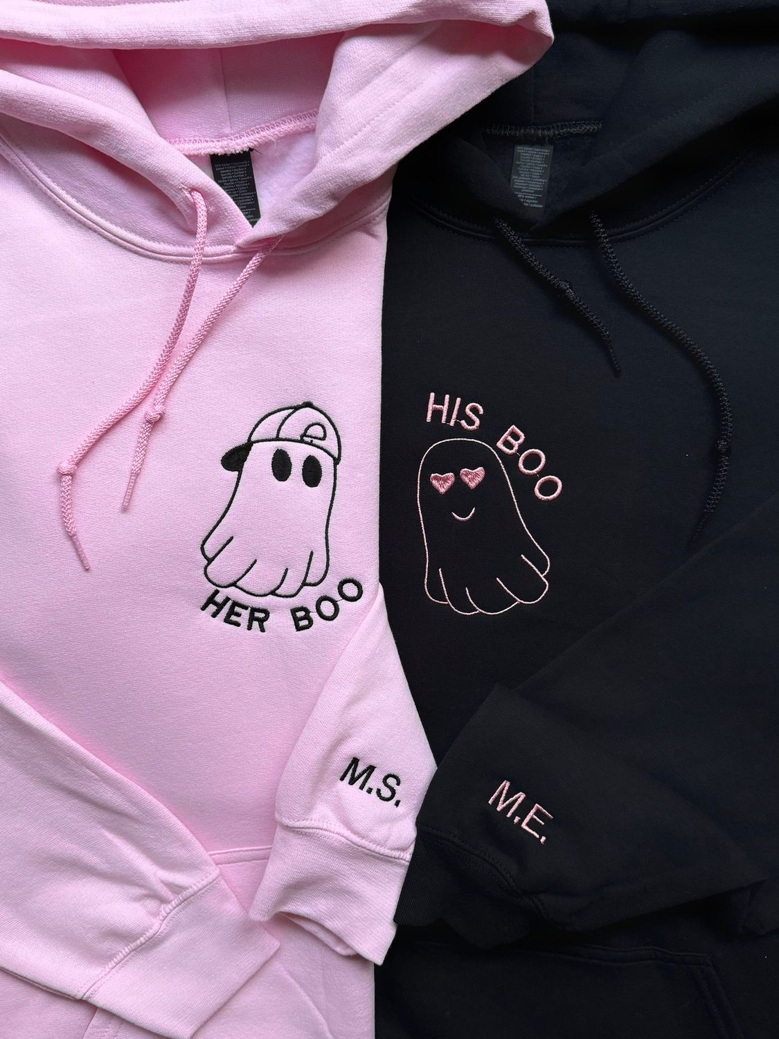 His &amp; Her Boo Embroidery Matching Couples Set - custom sleeve option