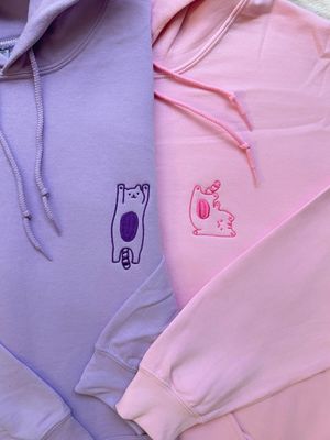 Silly Cats Matching Embroidery Set for Couples and Besties - custom sleeve option