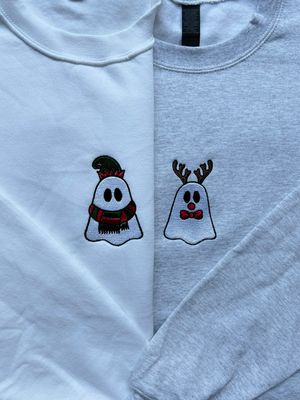 Elf + Reindeer Christmas Ghosts Matching Set - glow in the dark thread option