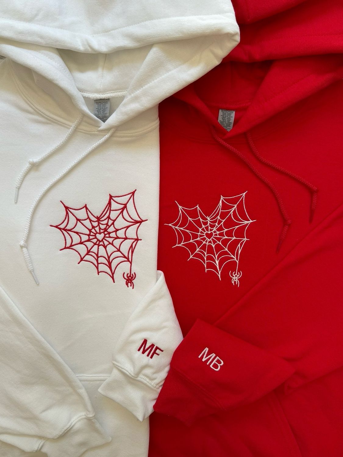 Matching Spider Web Heart Embroidery Set for couples/ besties - custom sleeve option
