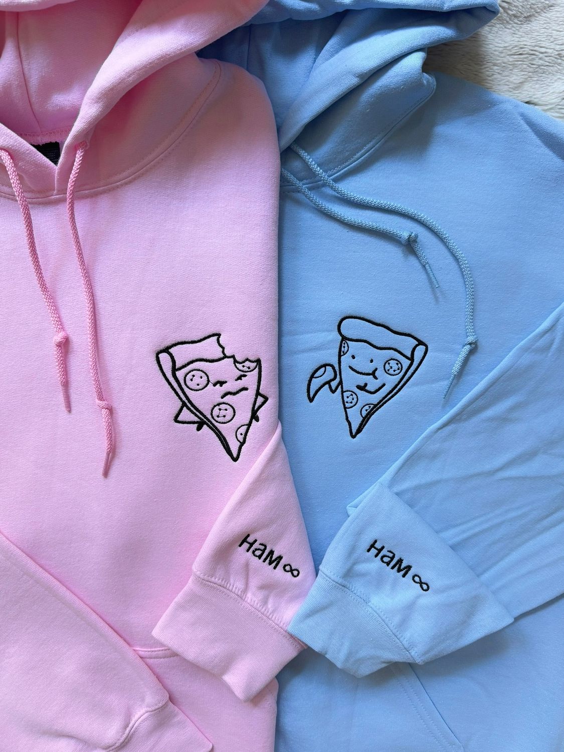 Pizza Bite Matching Couples/ Besties Embroidery Set - custom sleeve option