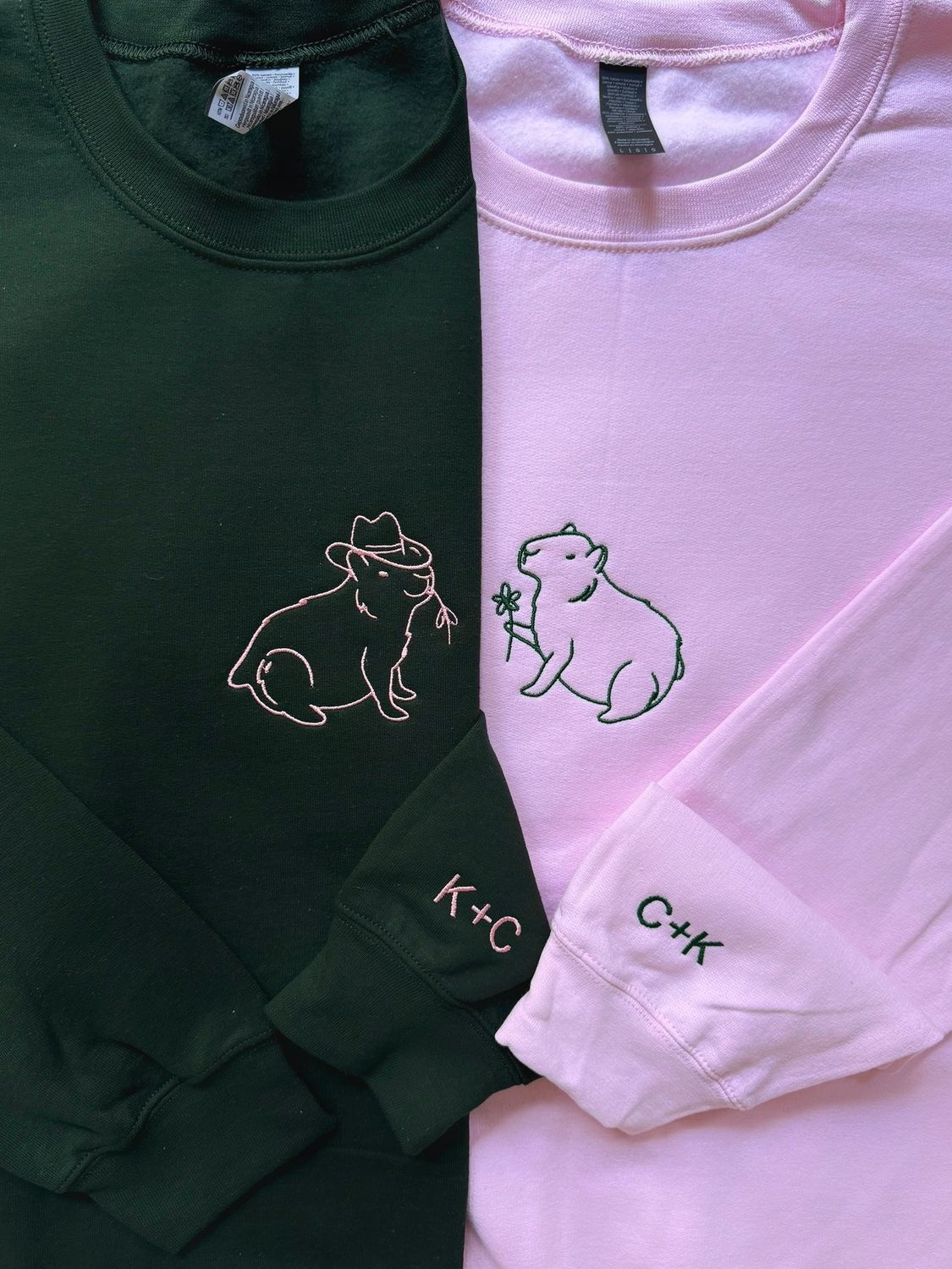 Capybara Matching Couples/ Besties Embroidery Set - custom sleeve option