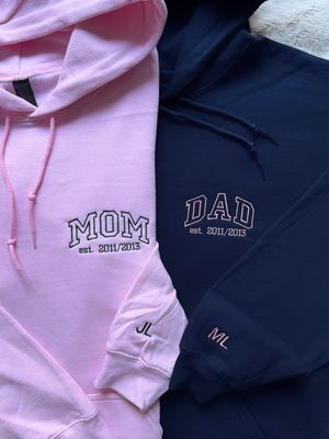Mom &amp; Dad Est. Custom Year Matching Embroidery Set - custom sleeve option