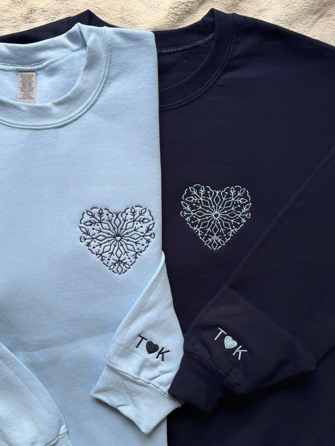 Winter Snowflake Heart Matching Embroidery Set - custom sleeves &amp; roman numerals under design option