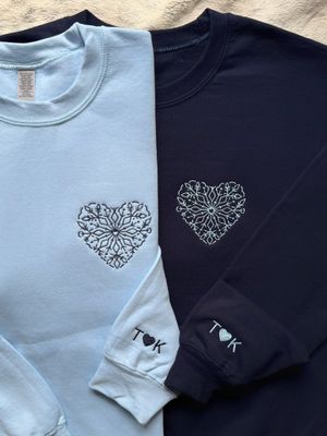 Winter Snowflake Heart Matching Embroidery Set - custom sleeves &amp; roman numerals under design option