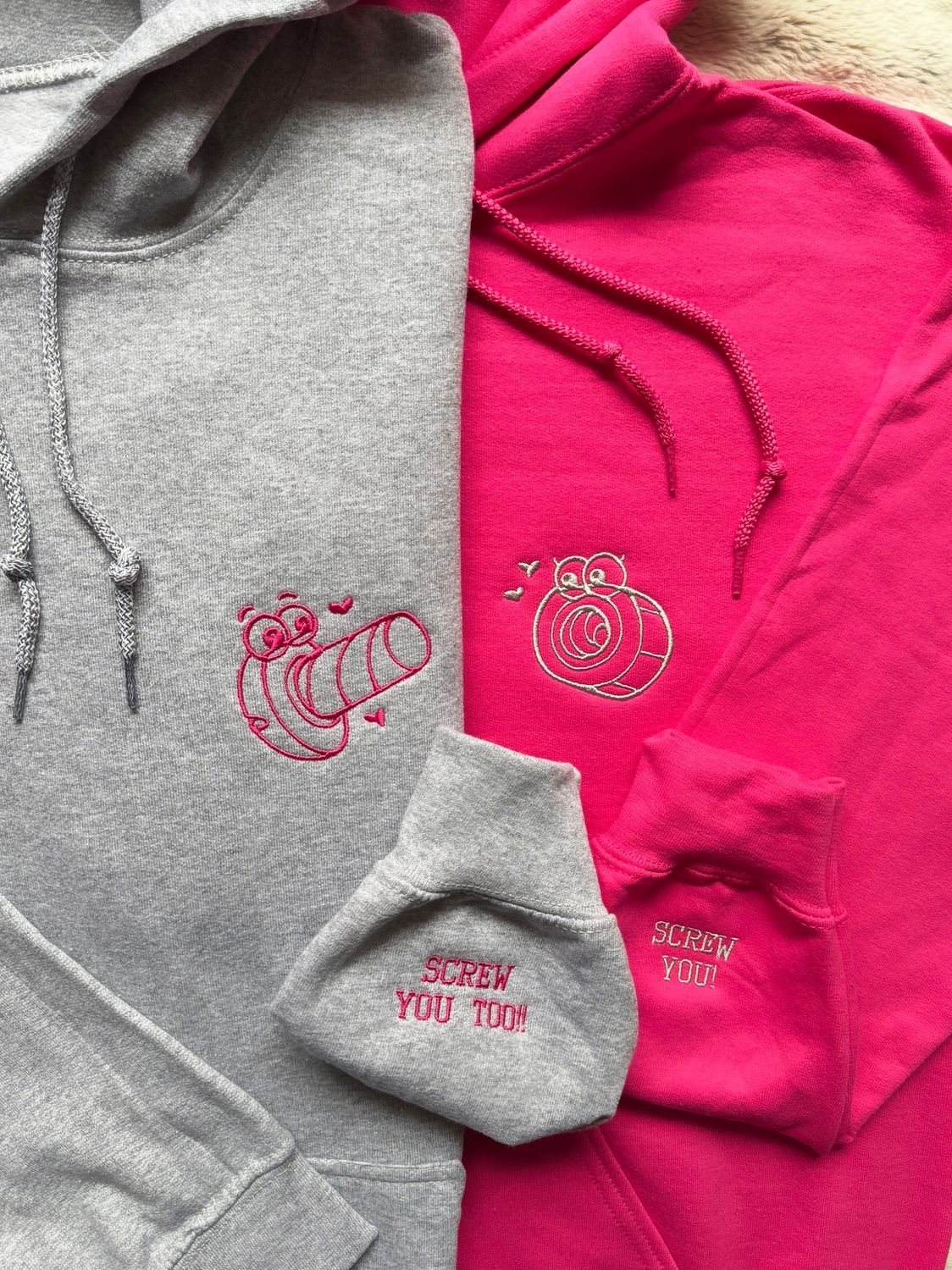 &quot;Screw You&quot; Matching Couples Set - custom sleeve embroidery