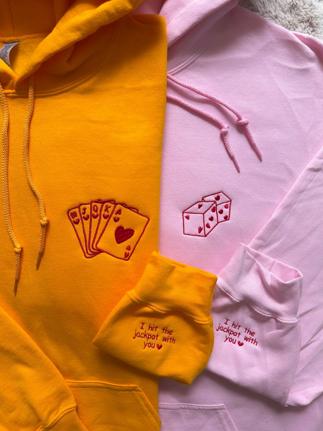 I Hit the Jackpot With You Matching Couples Set - custom sleeve embroidery