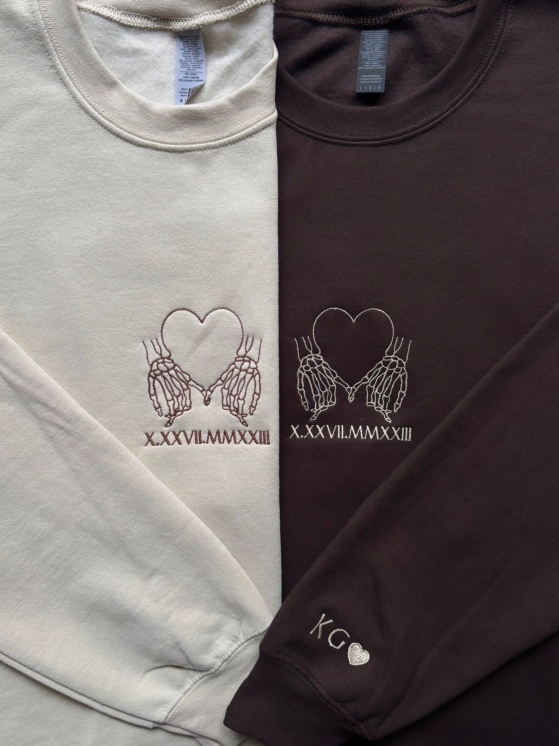 Skeleton Pinky Promise Heart Matching Embroidery Set - custom sleeves &amp; roman numerals under design option