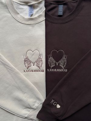 Skeleton Pinky Promise Heart Matching Embroidery Set - custom sleeves &amp; roman numerals under design option