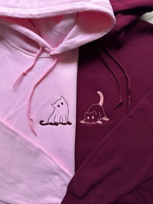 Spooky Ghost Kitties Matching Couples/ Besties Embroidery Set - custom sleeve option